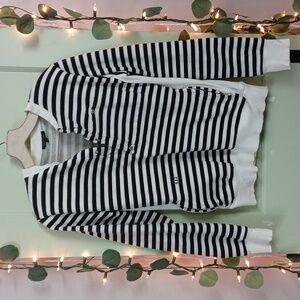 Men's Surface to Air striped black & cream v-neck sweatshirt crew Small